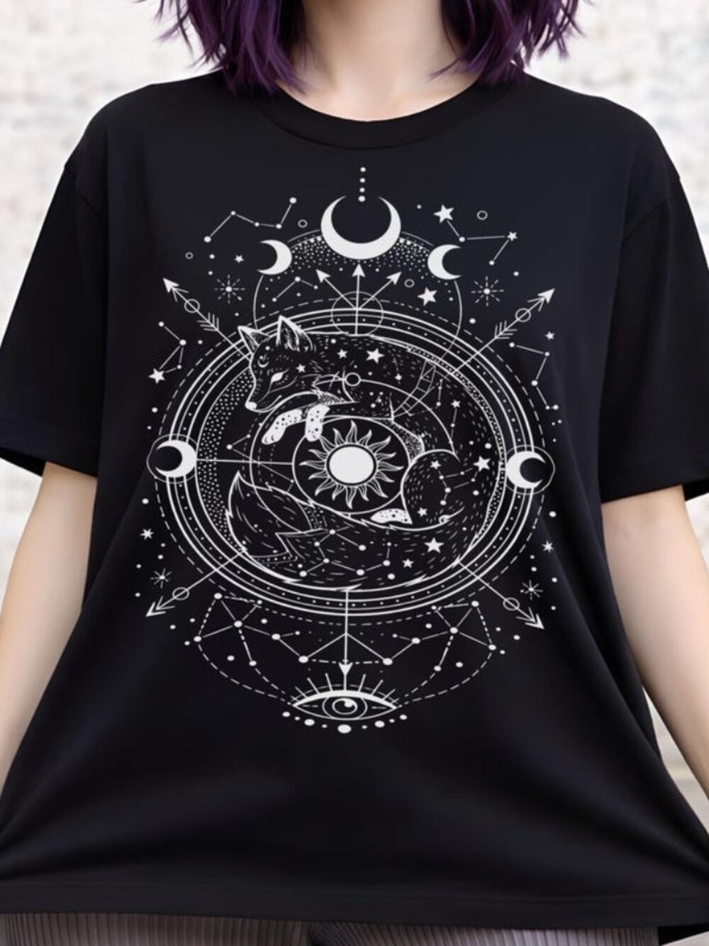 Celestial Fox T-shirt, Sun Moon Astrology Graphic Tee